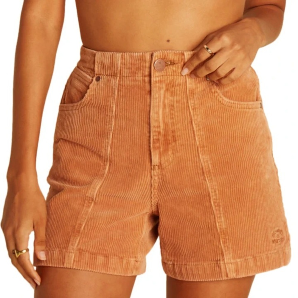 Billabong Wrangler According To High‎ Waisted Corduroy Shorts in Saddle Up 28